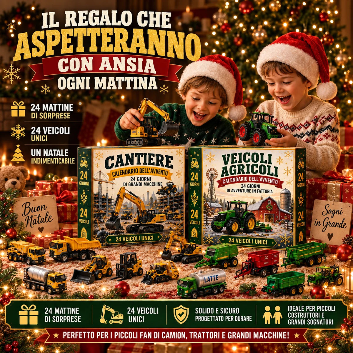 Calendario dell'Avvento con 24 veicoli in miniatura