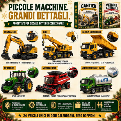 Calendario dell'Avvento con 24 veicoli in miniatura