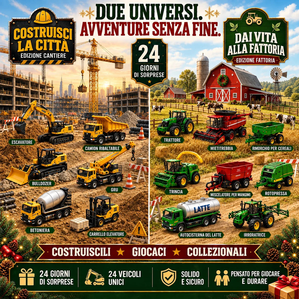 Calendario dell'Avvento con 24 veicoli in miniatura