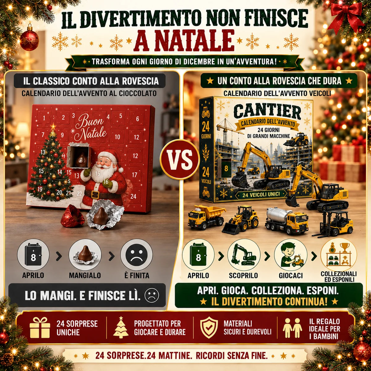 Calendario dell'Avvento con 24 veicoli in miniatura