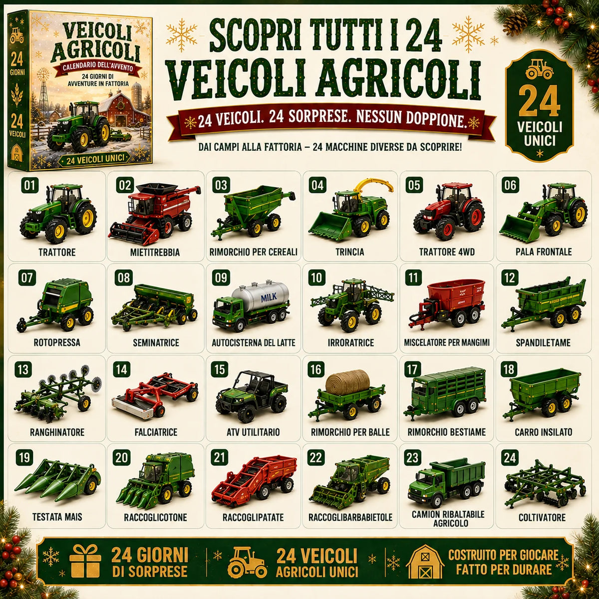 Calendario dell'Avvento con 24 veicoli in miniatura